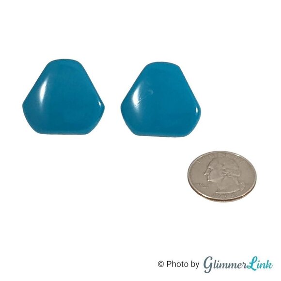 Vintage Hong Kong Blue Plastic Triangular Pierced Earrings - Picture 4 of 7